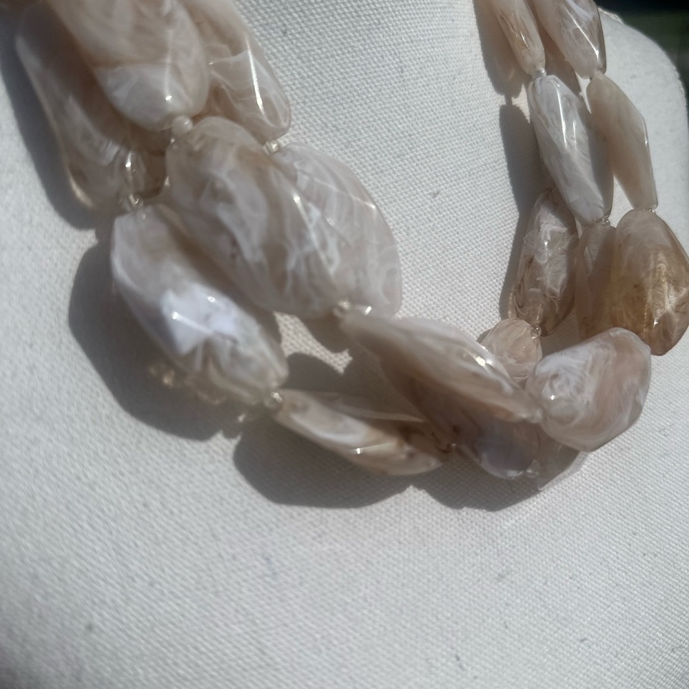 Cream and Brown Layered Beaded Necklace - Picture 2 of 10